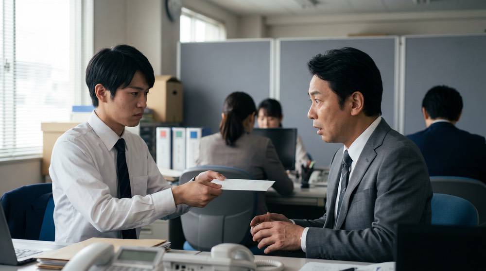 入社後のミスマッチが多い - 退職届を渡す社員と驚く課長